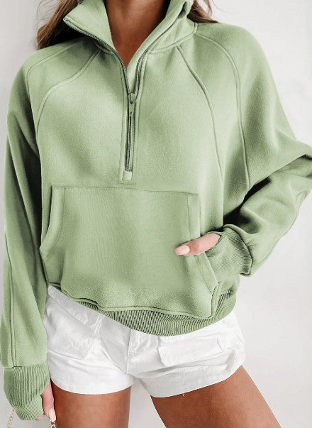 Half Zip Thumbhole Sleeve Sweatshirt