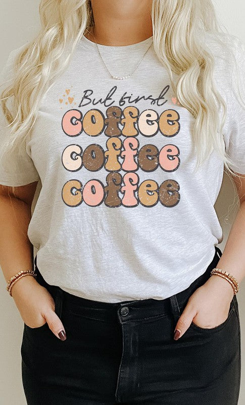 But First Coffee Hearts Detail Graphic Tee