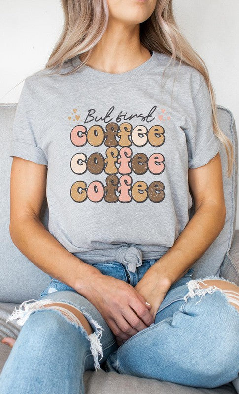 But First Coffee Hearts Detail Graphic Tee