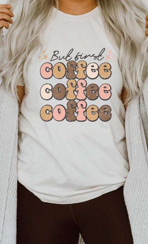 But First Coffee Hearts Detail Graphic Tee