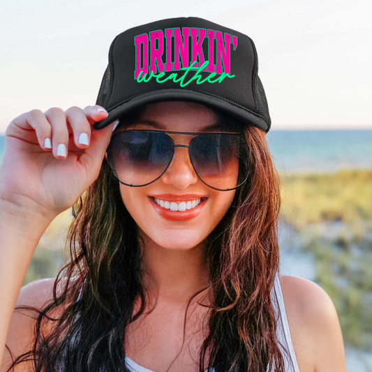 Drinkin' Weather- Black Trucker Hat