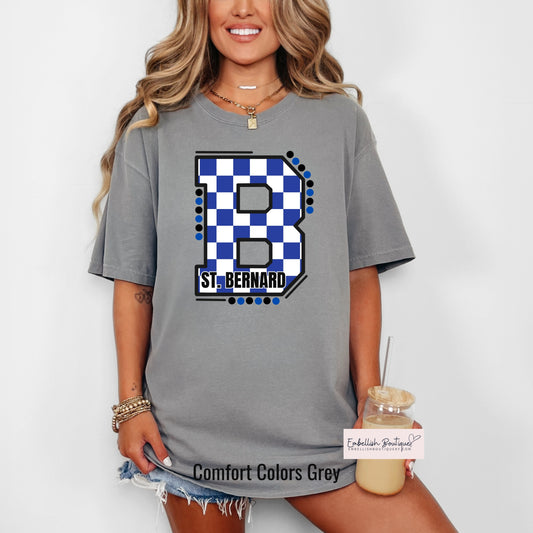 St. Bernard - Blue Checkered B Tee