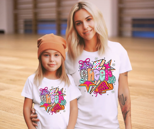 Colorful Checkered CHEER - youth and adult tee, sweatshirt or hoodie