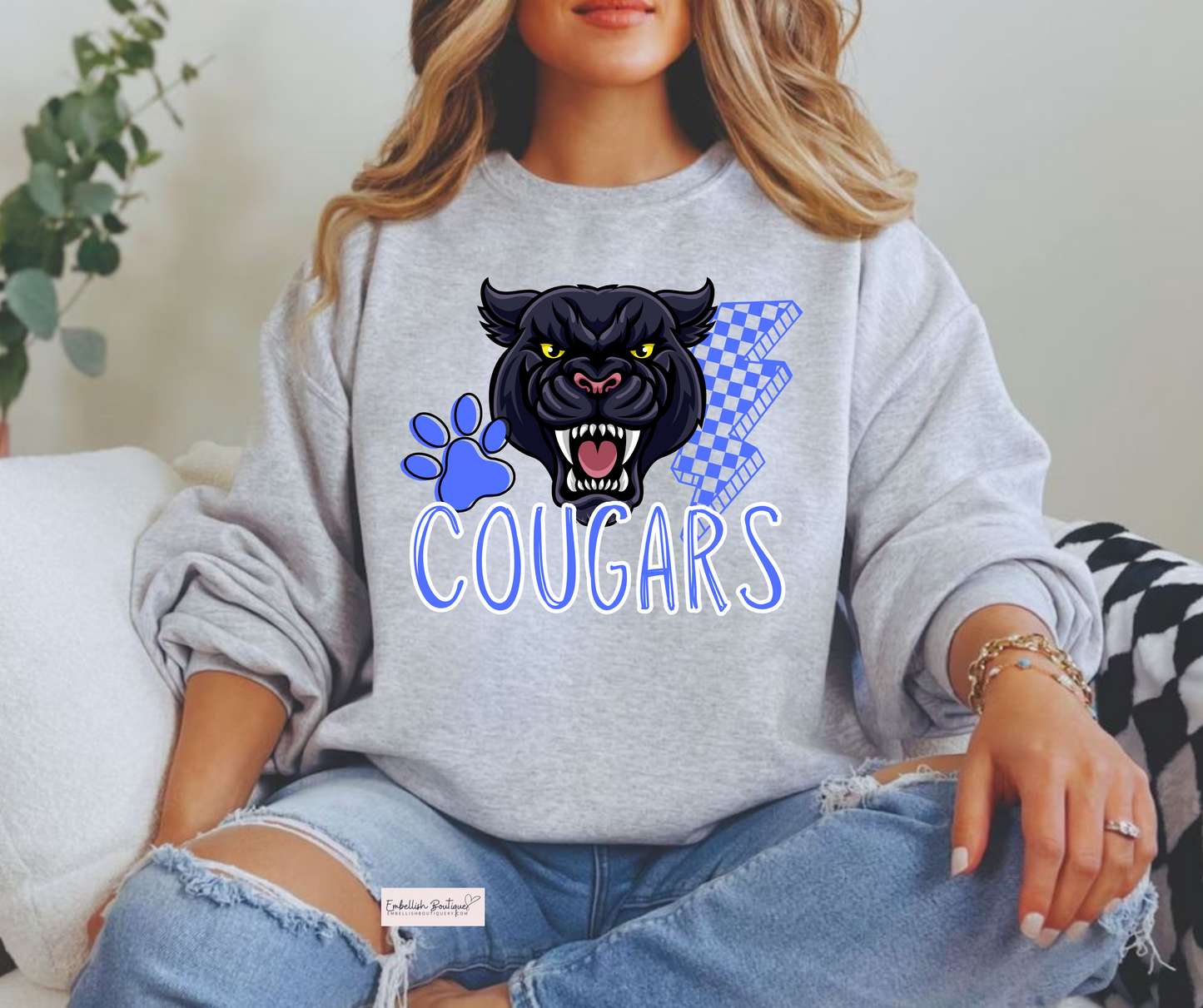 Cougars - White/Royal Mascot - tee, sweatshirt or hoodie