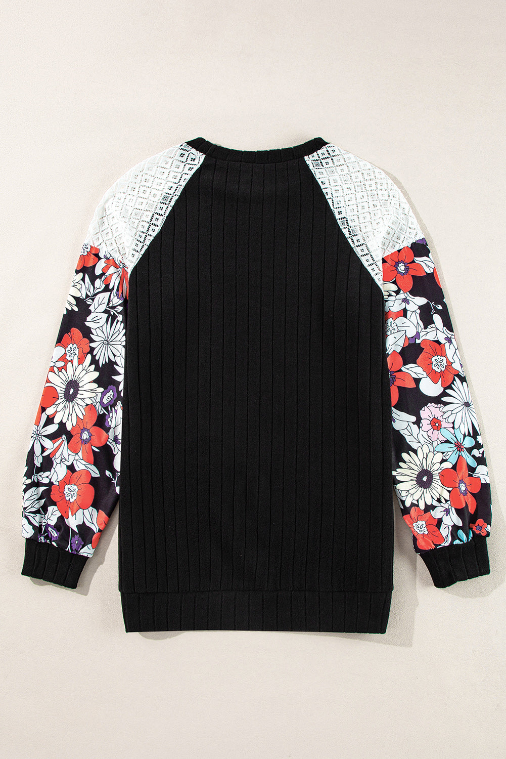 Ribbed Floral Sleeve Top