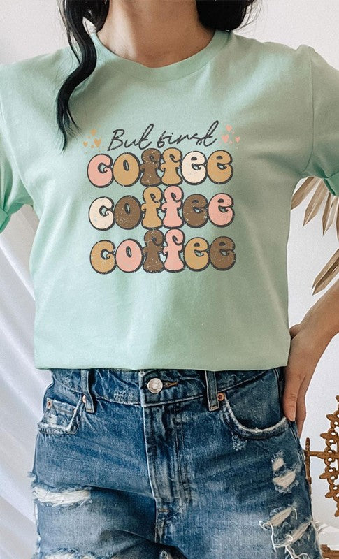 But First Coffee Hearts Detail Graphic Tee