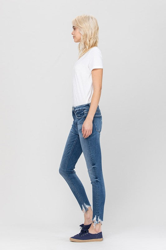 High Rise Ankle Skinny Hem Detail