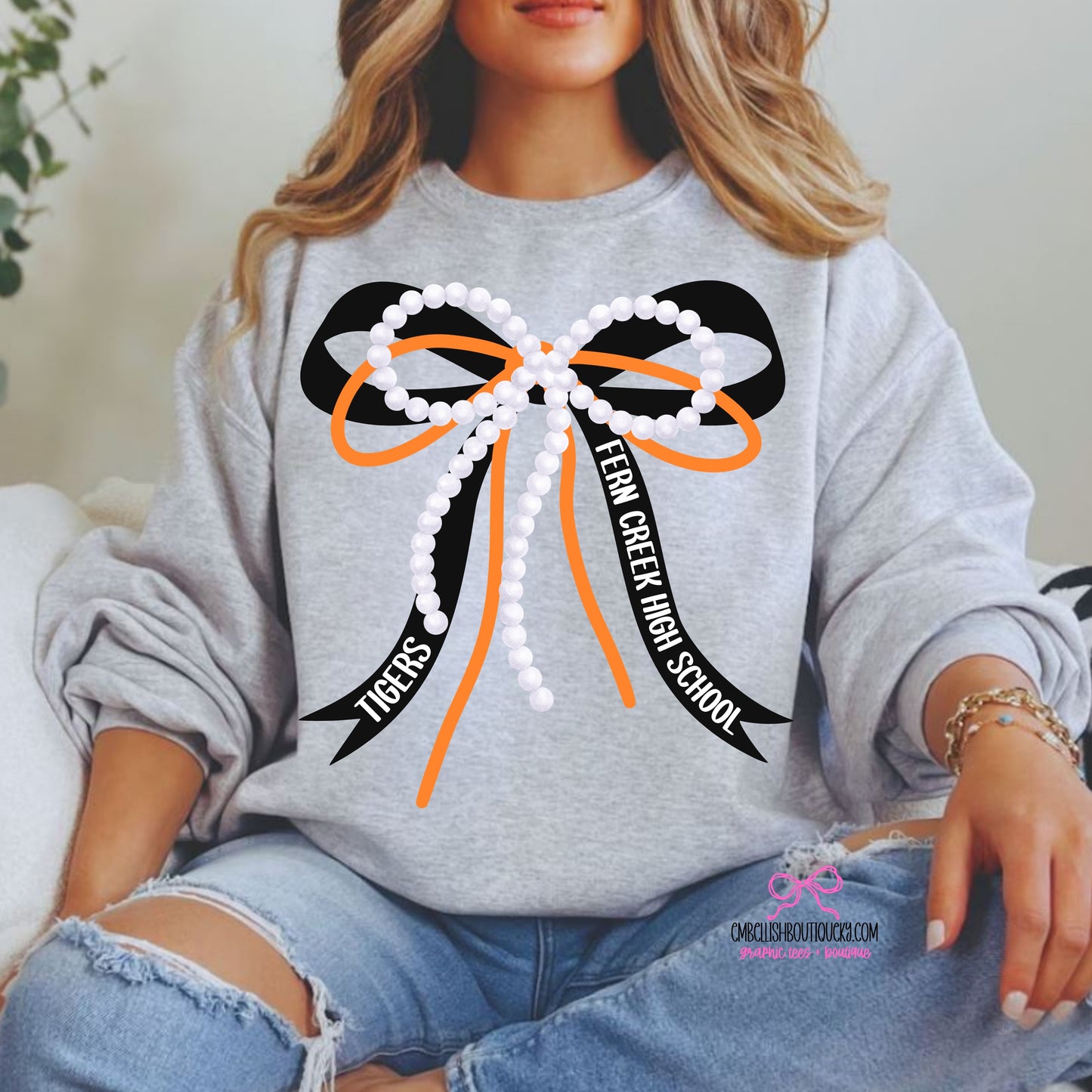 Grey - Fern Creek HS Tigers Bow Trio - tee, sweatshirt or hoodie