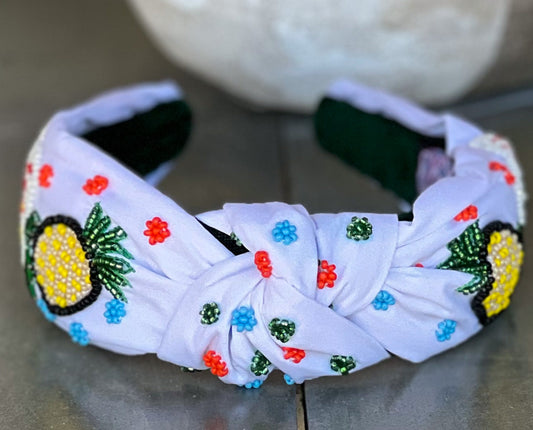 Vacay Vibes Pineapple Seed Beaded Top Knot Headband WS