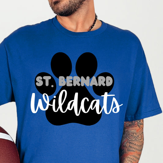 St. Bernard Wildcats - royal paw print tee, sweatshirt or hoodie