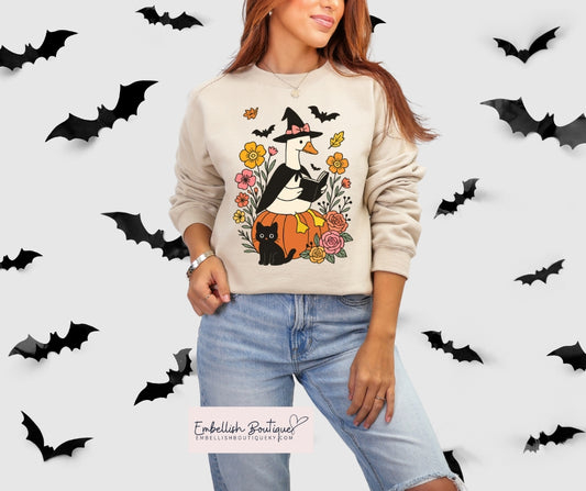 Fall Floral Reading Goose- tee or sweatshirt