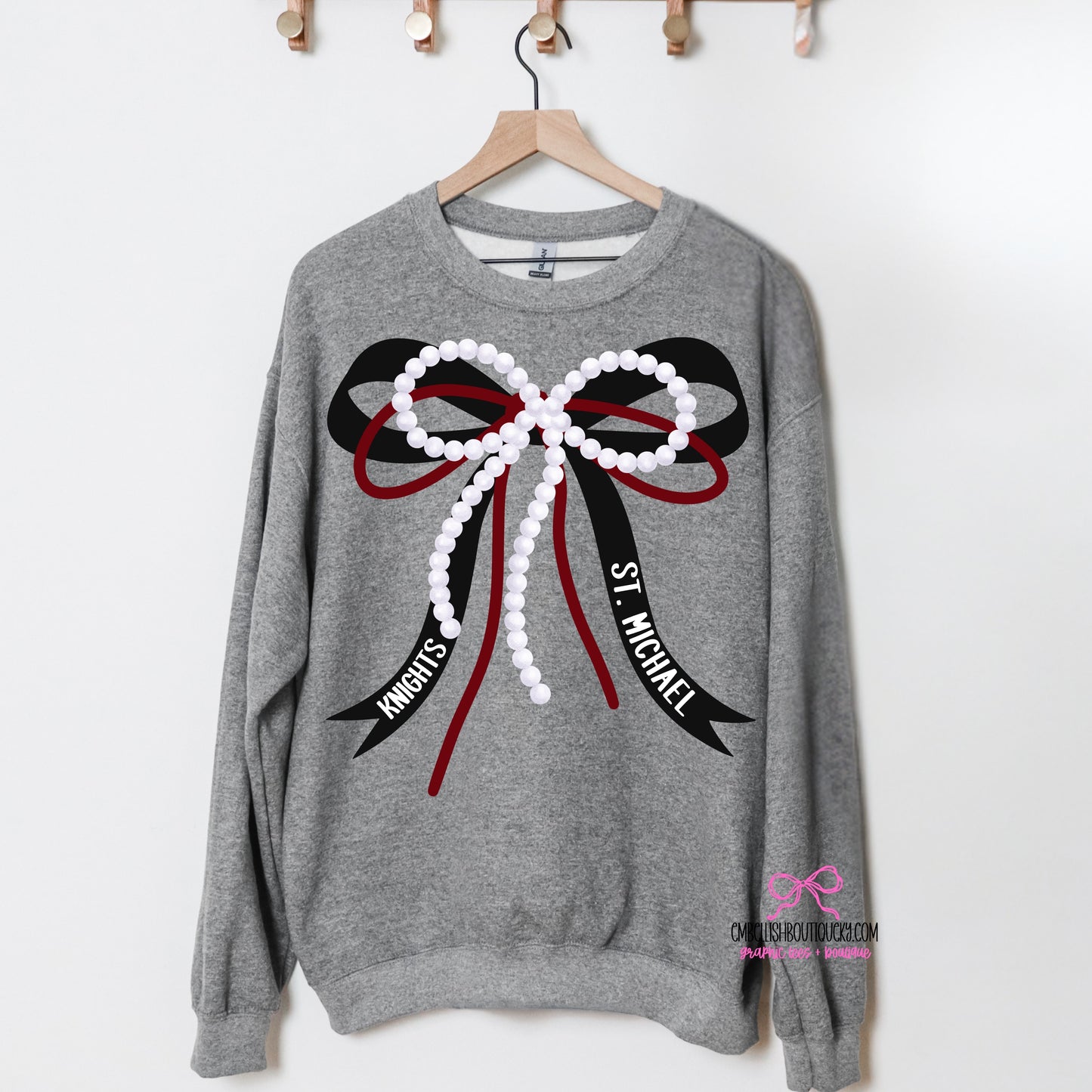 Grey - St. Michaels Knights Bow Trio - tee, sweatshirt or hoodie
