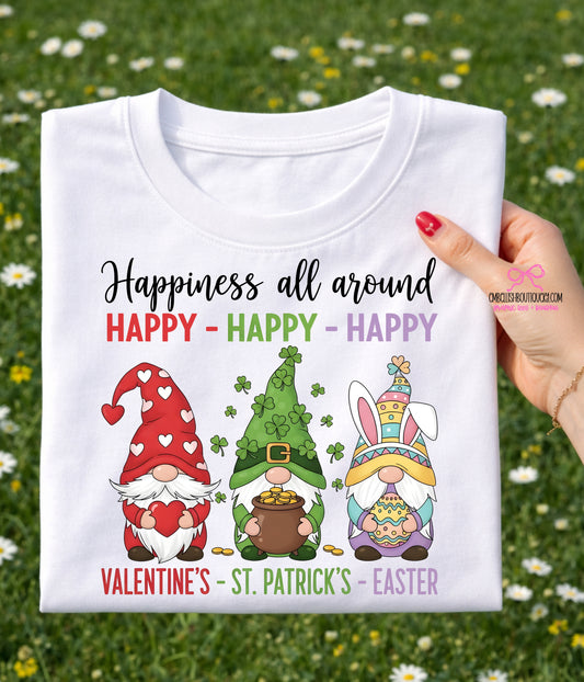 Valentine, St. Patrick's Day & Easter - Gnome Happiness Tee or Sweatshirt
