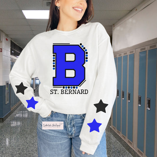 Royal Filled "B" St. Bernard - Star Sleeve Sweatshirt or Hoodie
