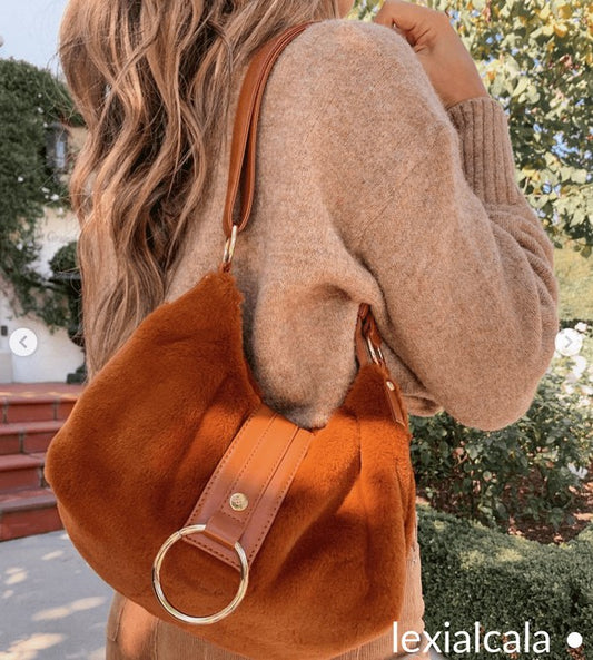 Brown Vegan Fur Shoulder Bag