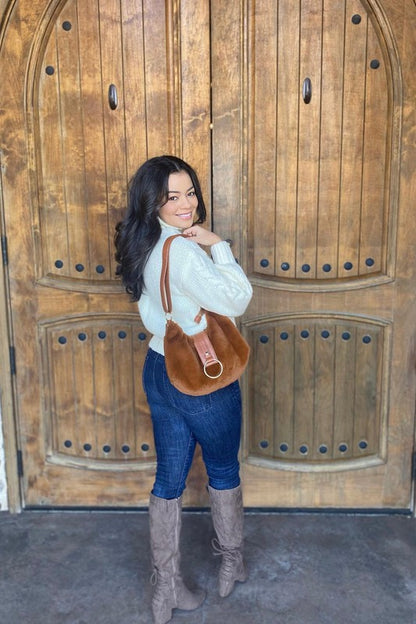 Brown Vegan Fur Shoulder Bag